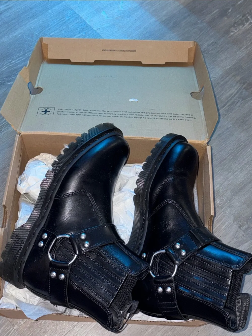 Dr. Martens Black Leather Ankle Boots with Harness Ring Detail